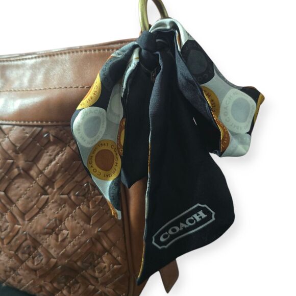 Vintage Coach Zoe Embroidered Pieced Whiskey Leather With Bow- Preowned, EUC - Picture 5 of 10